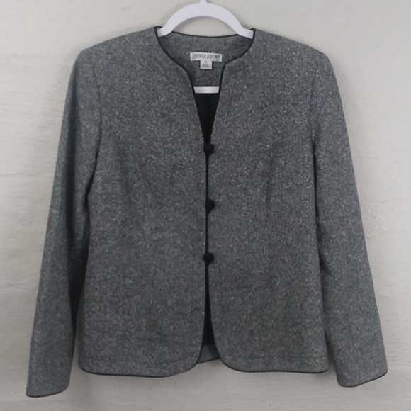 Pendleton Vintage Gray Wool Silk Blend Marble V-Neck Three Button Front Blazer - Picture 3 of 10